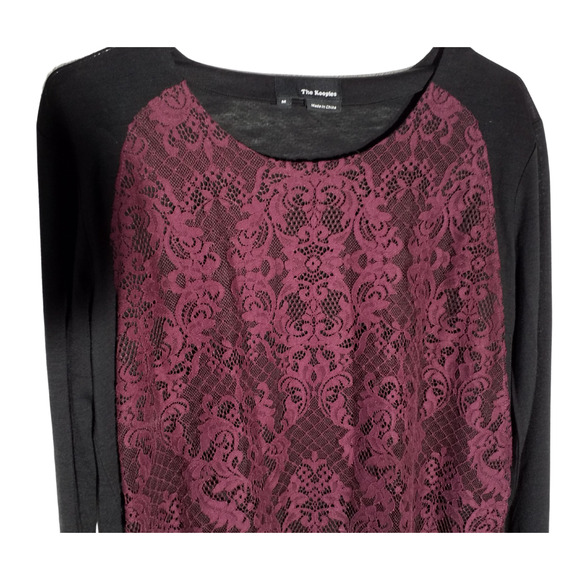 The Kooples Womens Wool Lace Blouse Black Red Long Sleeve Size M - Picture 2 of 6